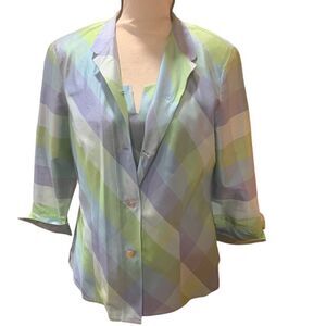 Carlisle Vintage 80s‎ Silk Pastel Blazer/Tank Set Blue, Green Women Size 10